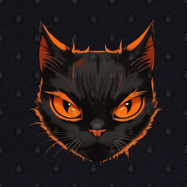 Vintage Halloween Angry Orange And Black Cat Face Funny Halloween Cat by Illustradise